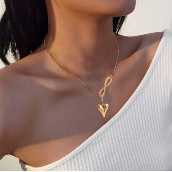 Gold 14k Gold Plated Heart Infinity Lariat Necklace - Picture 2 of 3